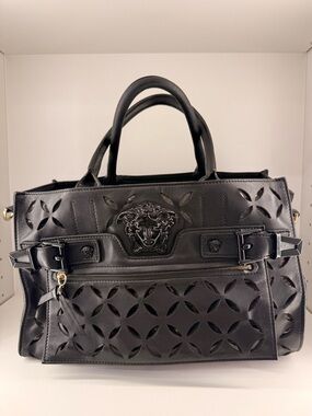 Pre Owned Versace Palazzo Perforated Leather Tote w/ Medusa Hardware